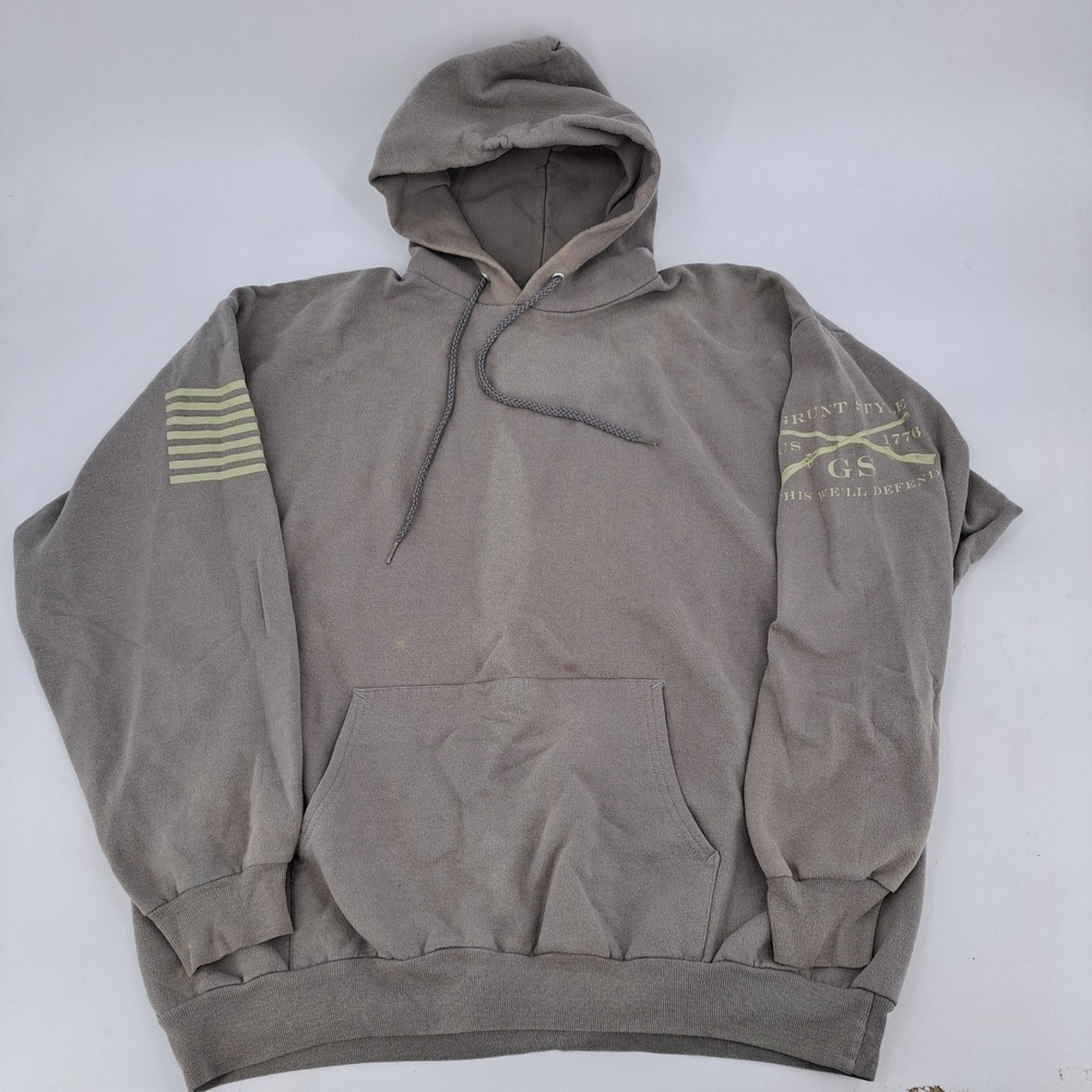 Grunt Style Mens XL Hoodie Gray American Flag Wings Cotton Blend Pullover